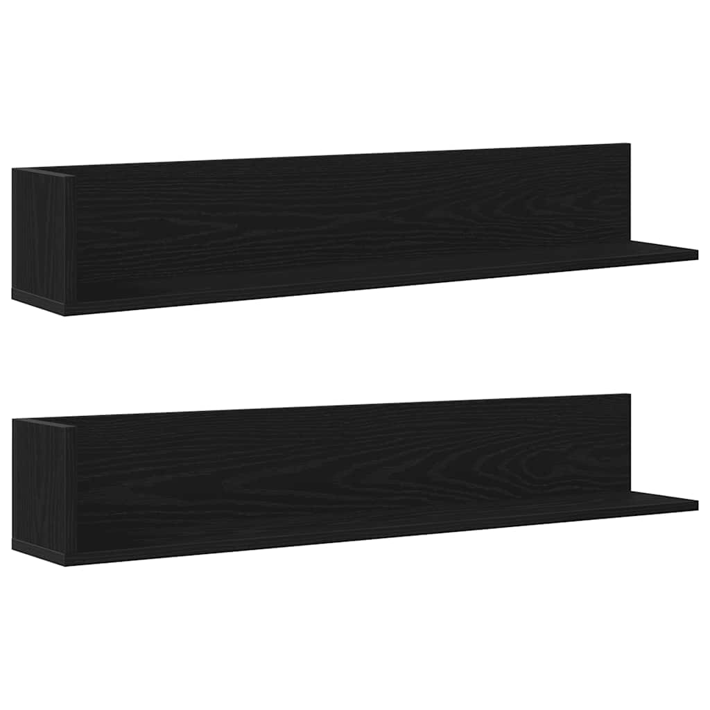 Wall shelves 2 pcs. Black 100x16.5x16.5 cm wood material