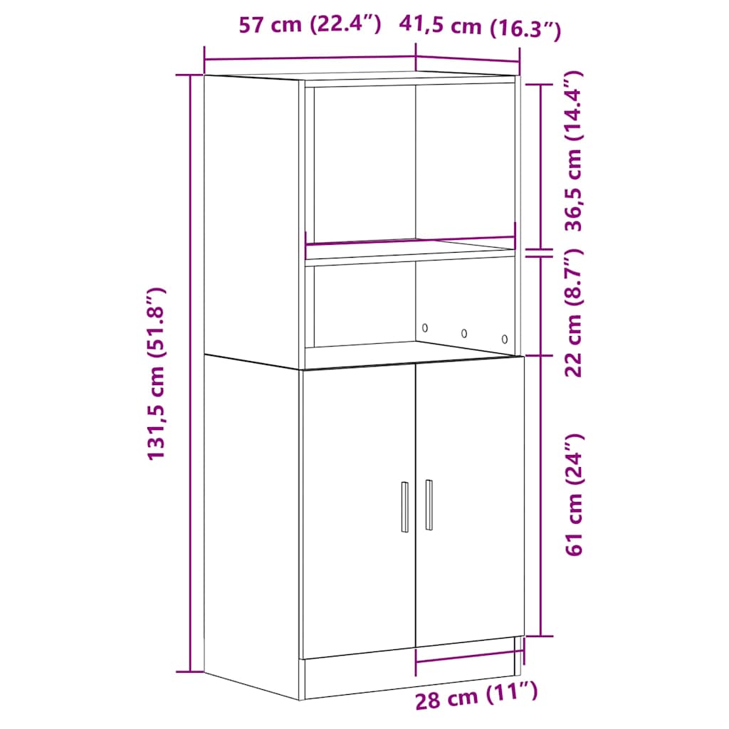 Kitchen Cabinet Smoked Oak 57x41.5x131.5 cm Wood Material
