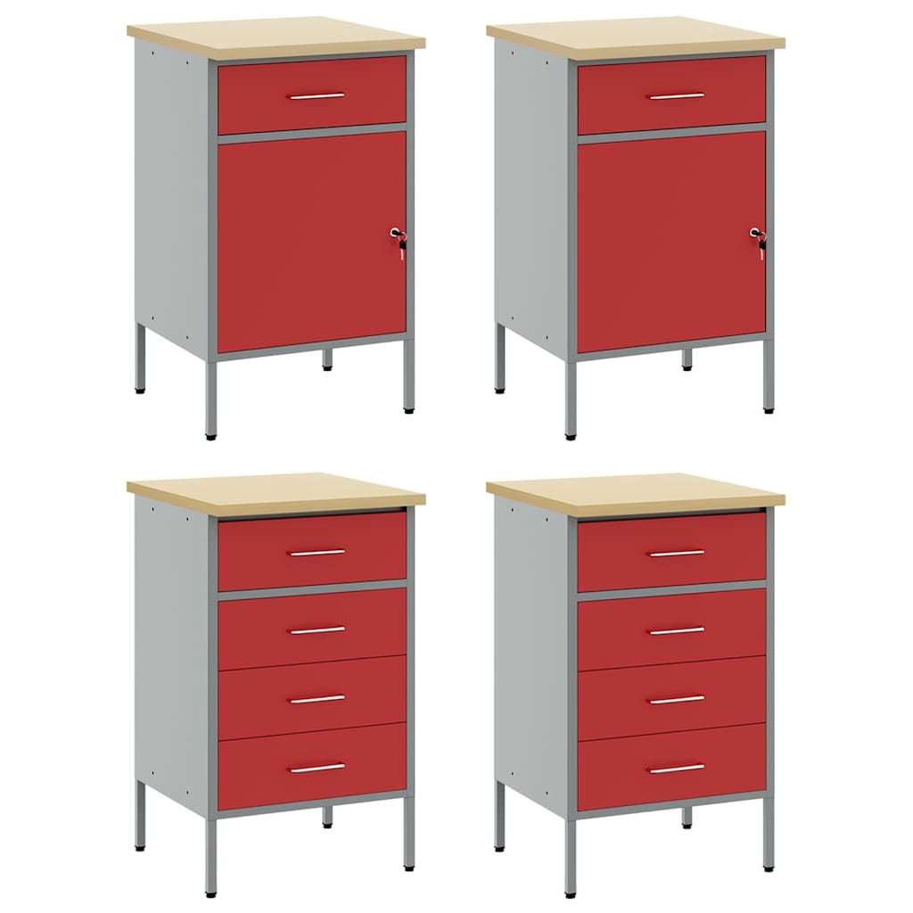 Werkbank mit Schubladen 4 pcs Rot und Grau 200 x 55 x 85 cm