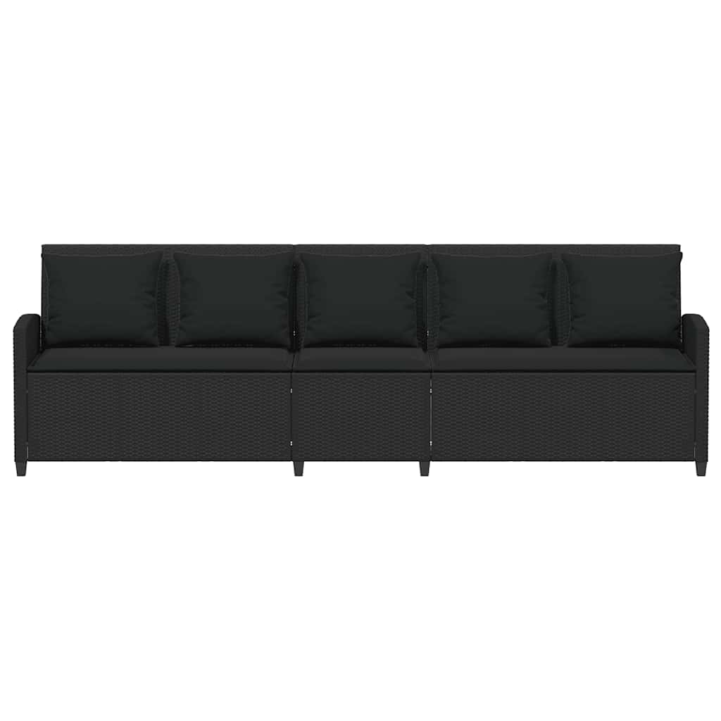 Gartensofa 5-Sitzer mit Kissen Schwarz Poly Rattan