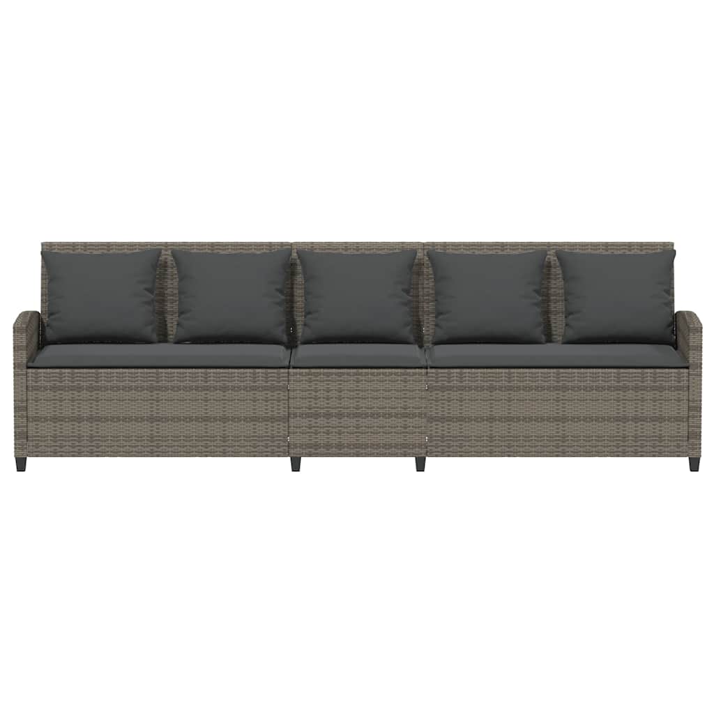 Gartensofa 5-Sitzer mit Kissen Grau Poly Rattan