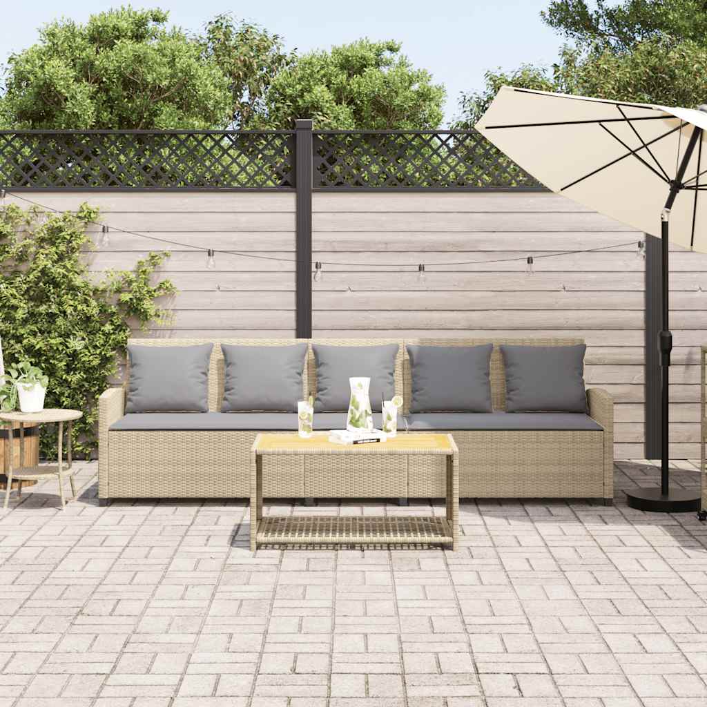 Garden Sofa 5-Seater with Cushions Beige Poly Rattan