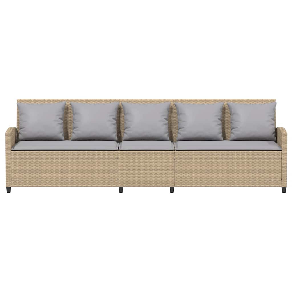 Garden Sofa 5-Seater with Cushions Beige Poly Rattan