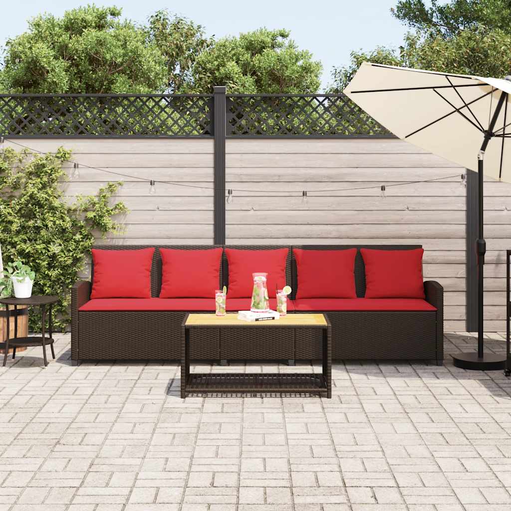 Garden Sofa 5-Seater with Cushions Brown Poly Rattan