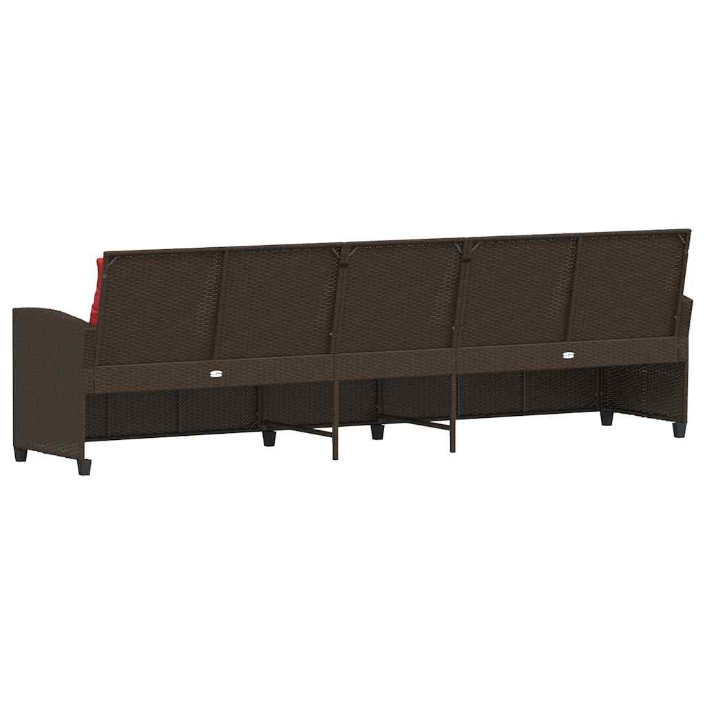 Garden Sofa 5-Seater with Cushions Brown Poly Rattan