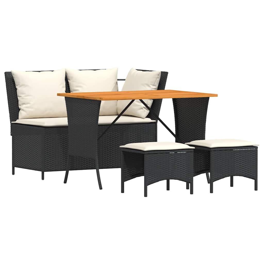 4-tlg. Garten-Essgruppe mit Kissen Schwarz Poly Rattan