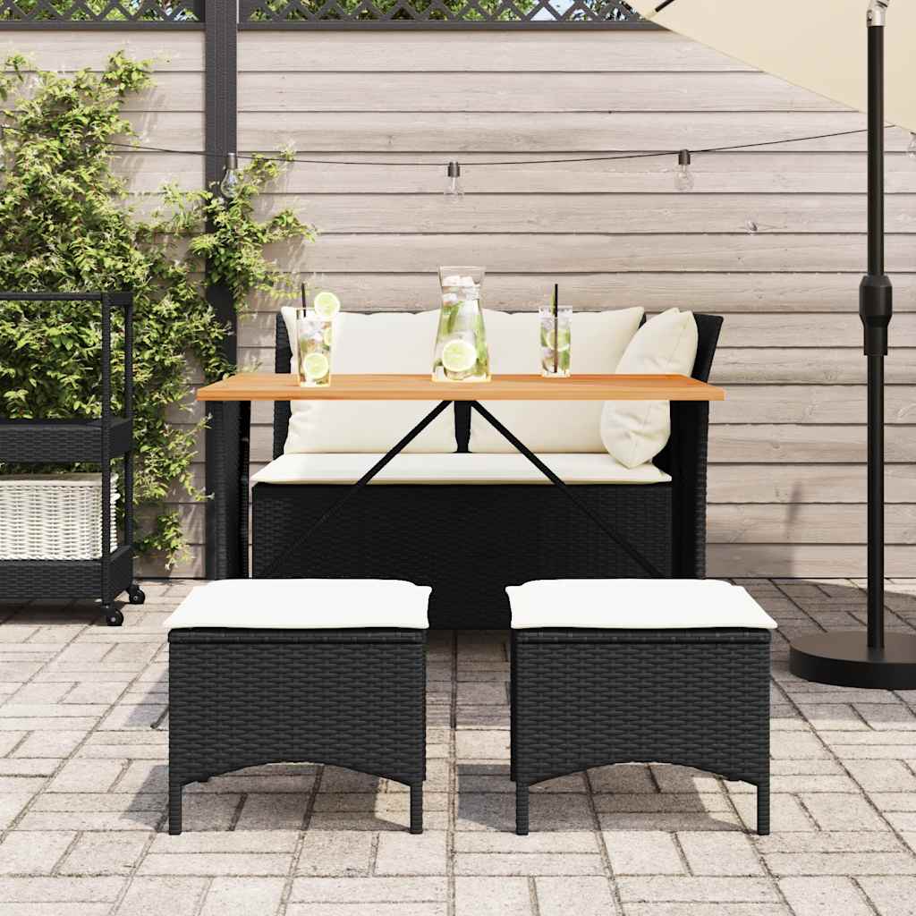 4-piece garden dining set with cushions black poly rattan