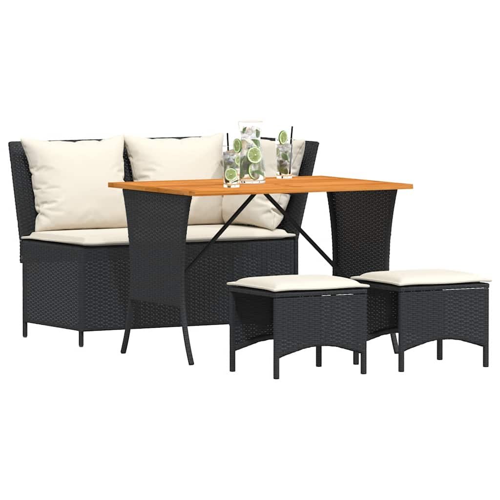 4-piece garden dining set with cushions black poly rattan