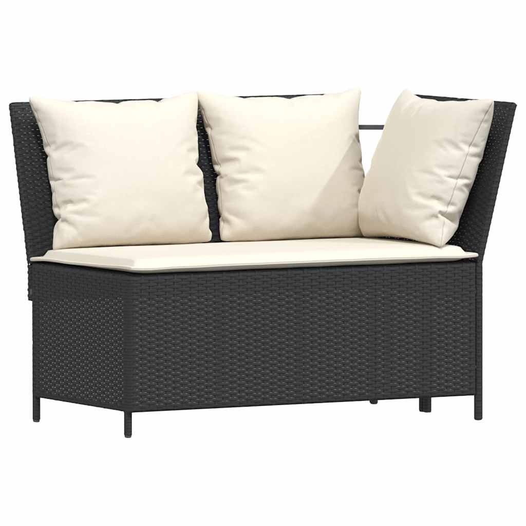 4-piece garden dining set with cushions black poly rattan