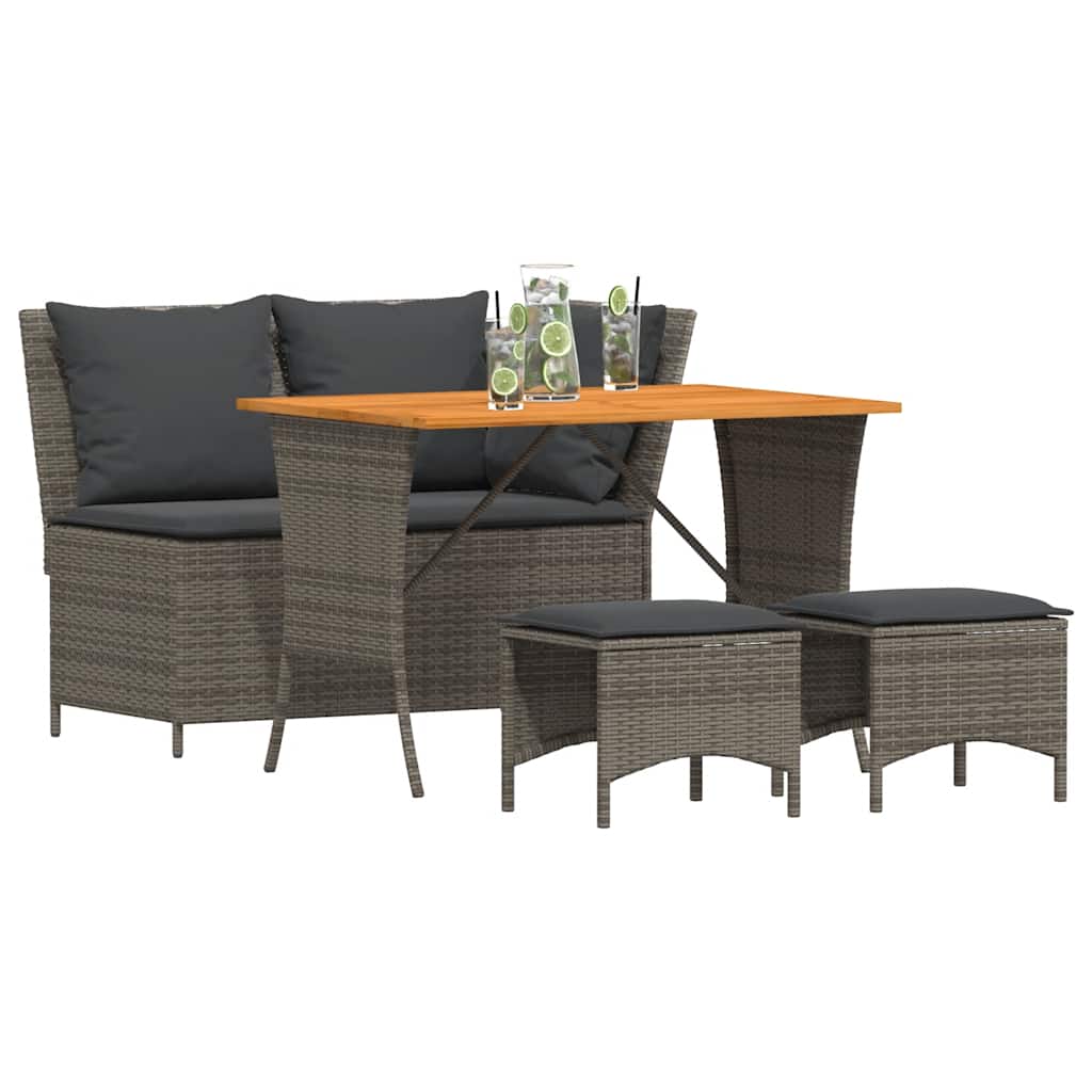 4-tlg. Garten-Essgruppe mit Kissen Grau Poly Rattan