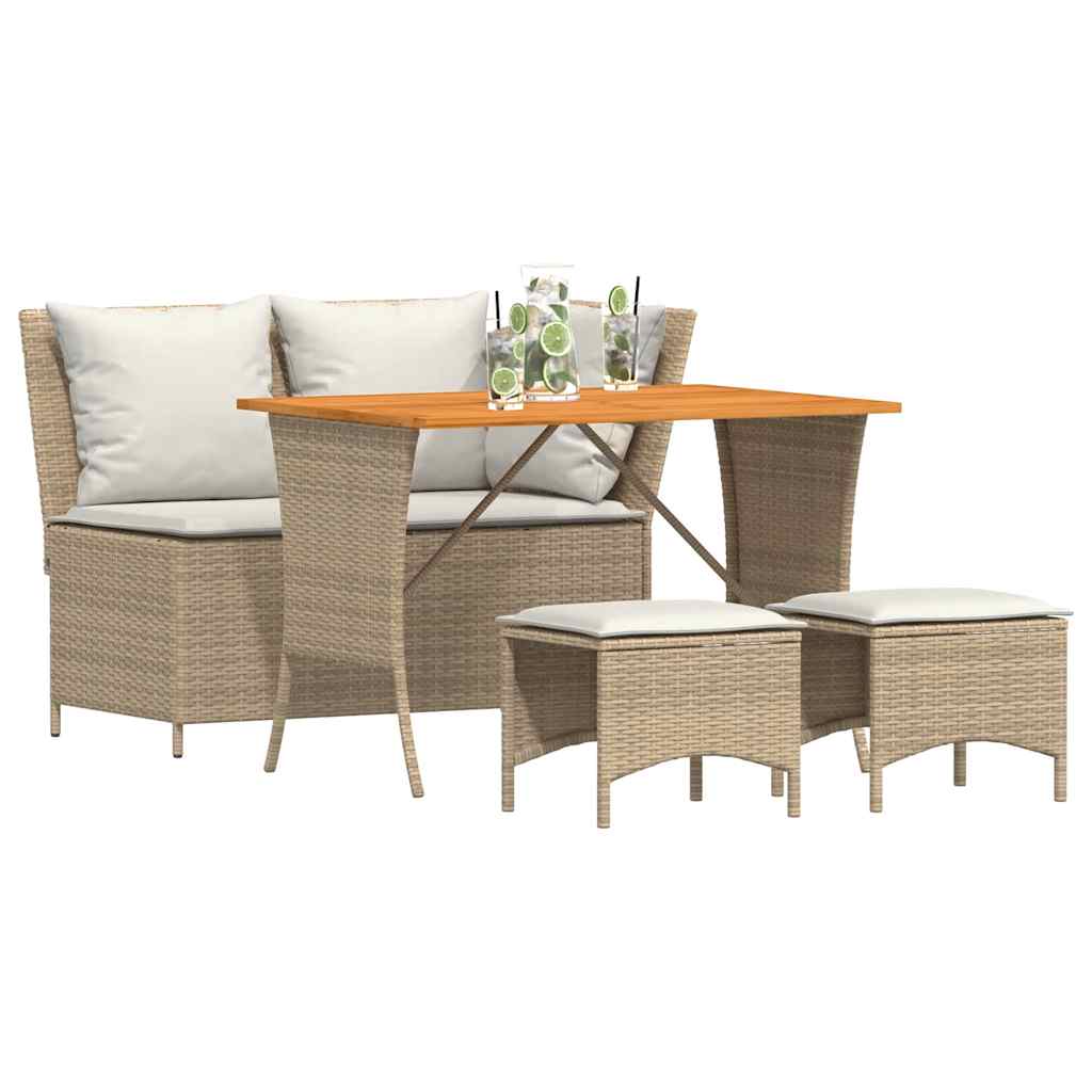 4-piece garden dining set with cushions beige poly rattan