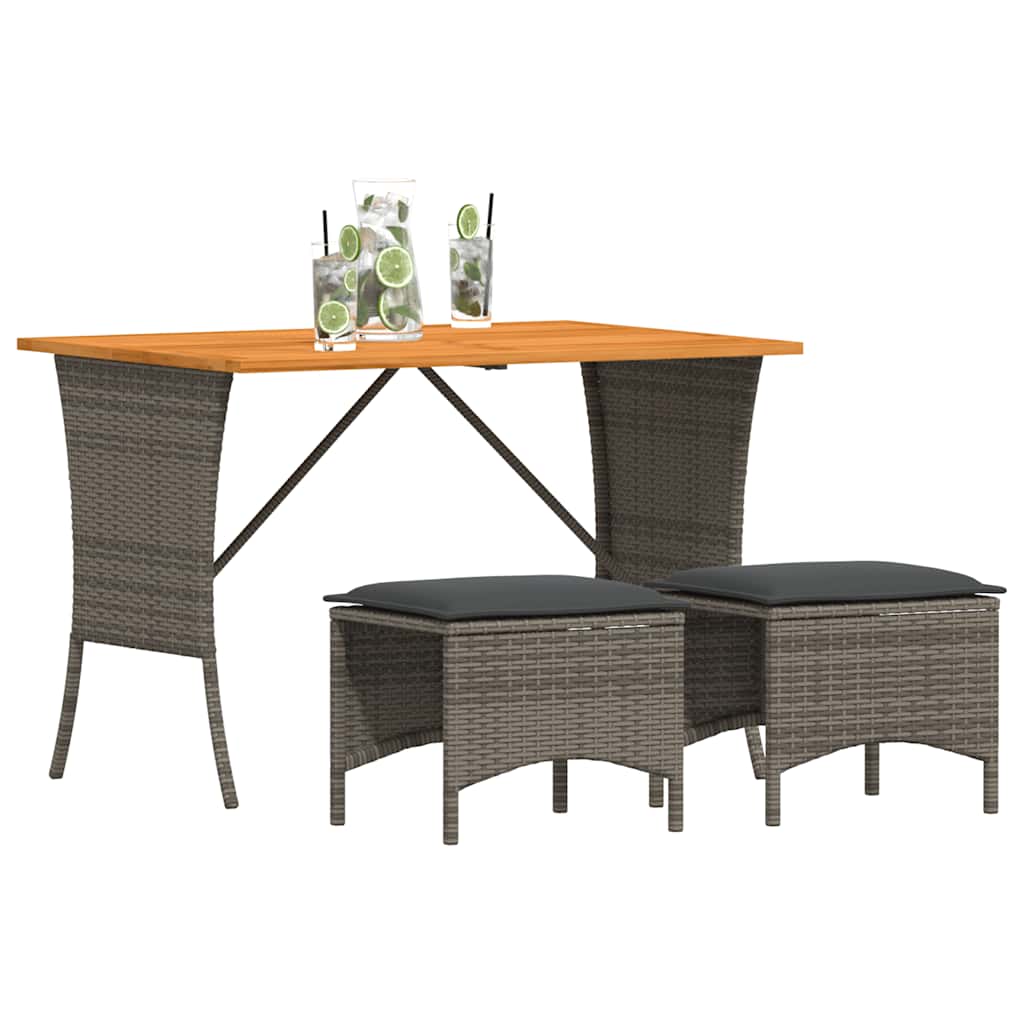 3-piece garden dining set with cushions gray poly rattan