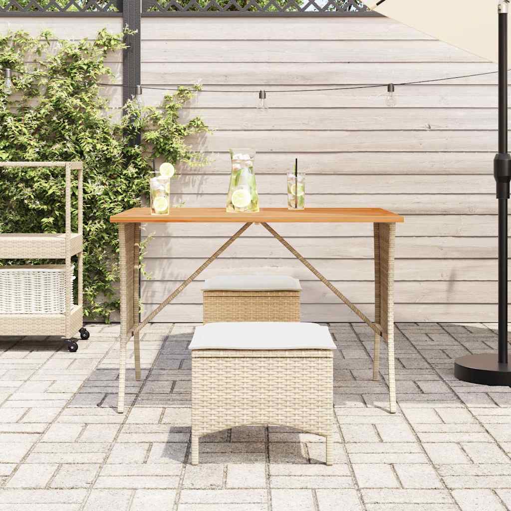 Garden table with acacia wood top beige 105x75x72cm poly rattan