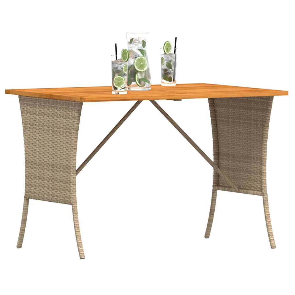 Garden table with acacia wood top beige 105x75x72cm poly rattan