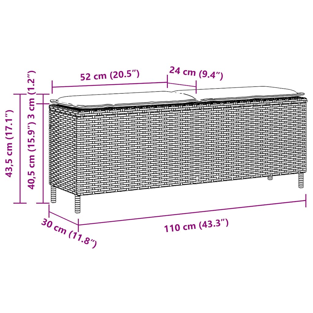 Gartenbank mit Kissen Beige 110x30x40,5 cm Poly Rattan