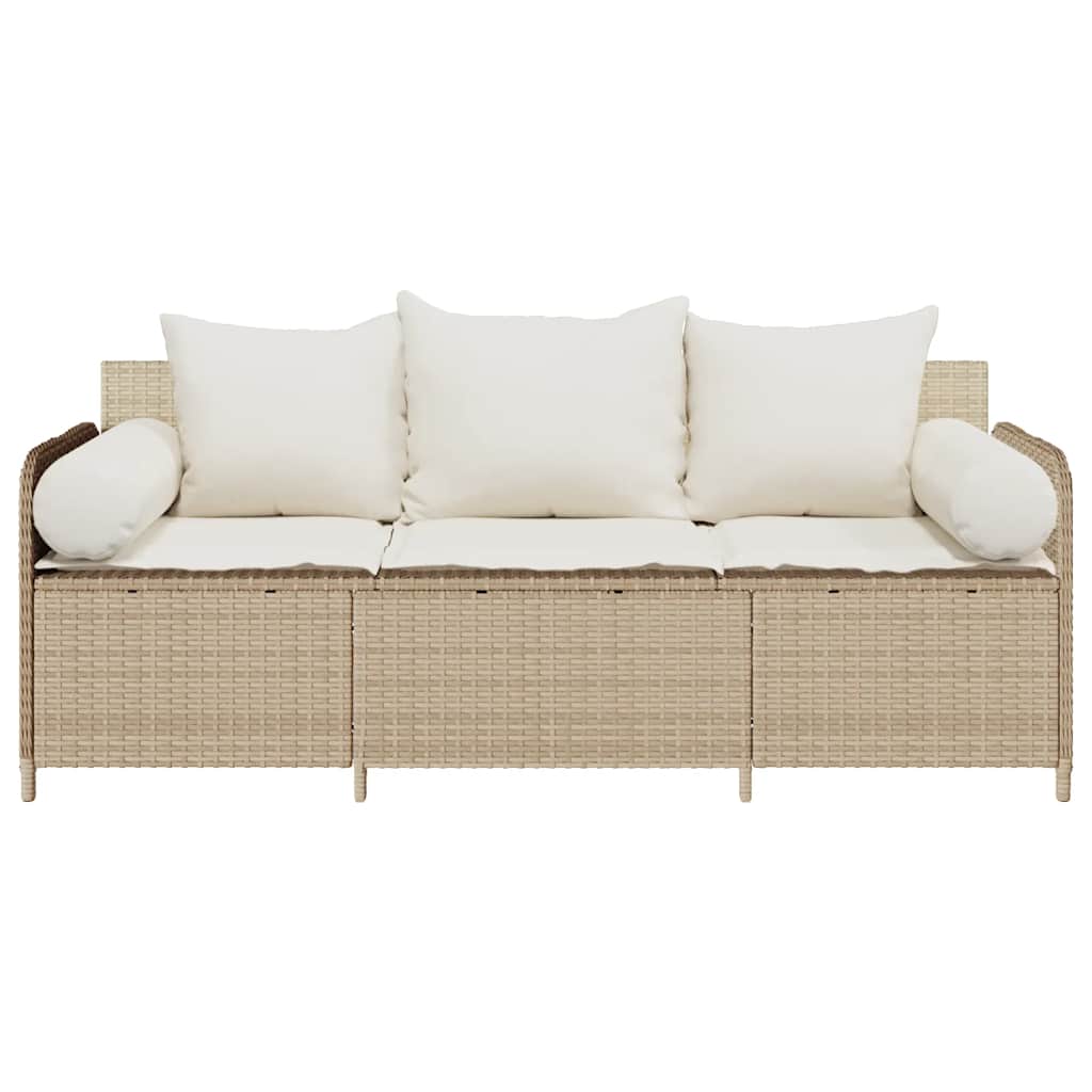 Gartensofa mit Kissen 3-Sitzer Beige Poly Rattan