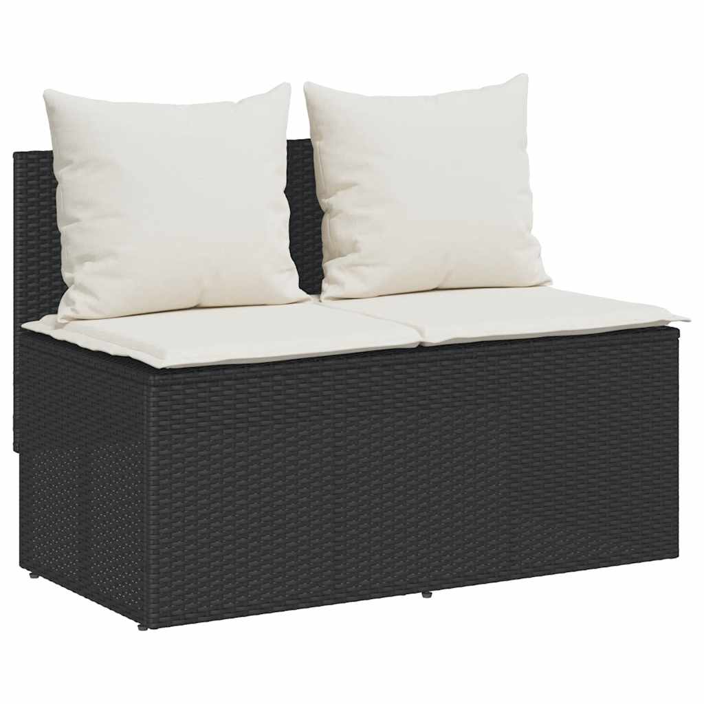 3-piece garden dining set with cushions black poly rattan