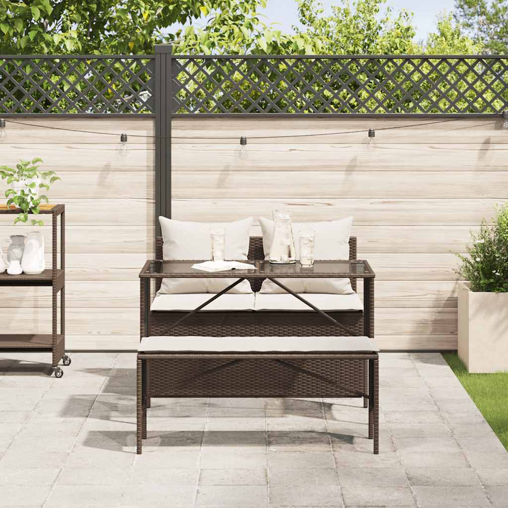 3-piece garden dining set with cushions brown poly rattan