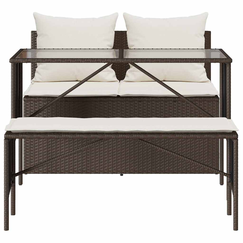 3-piece garden dining set with cushions brown poly rattan