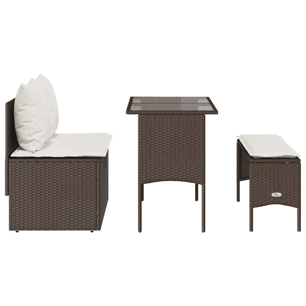 3-piece garden dining set with cushions brown poly rattan