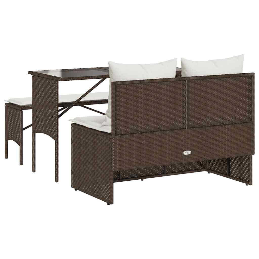 3-piece garden dining set with cushions brown poly rattan