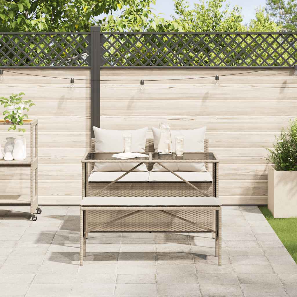 3-piece garden dining set with cushions beige poly rattan