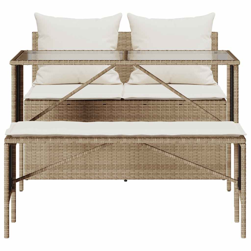 3-piece garden dining set with cushions beige poly rattan