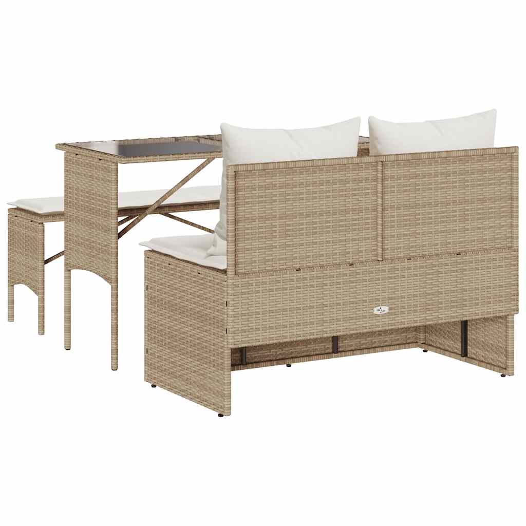 3-piece garden dining set with cushions beige poly rattan