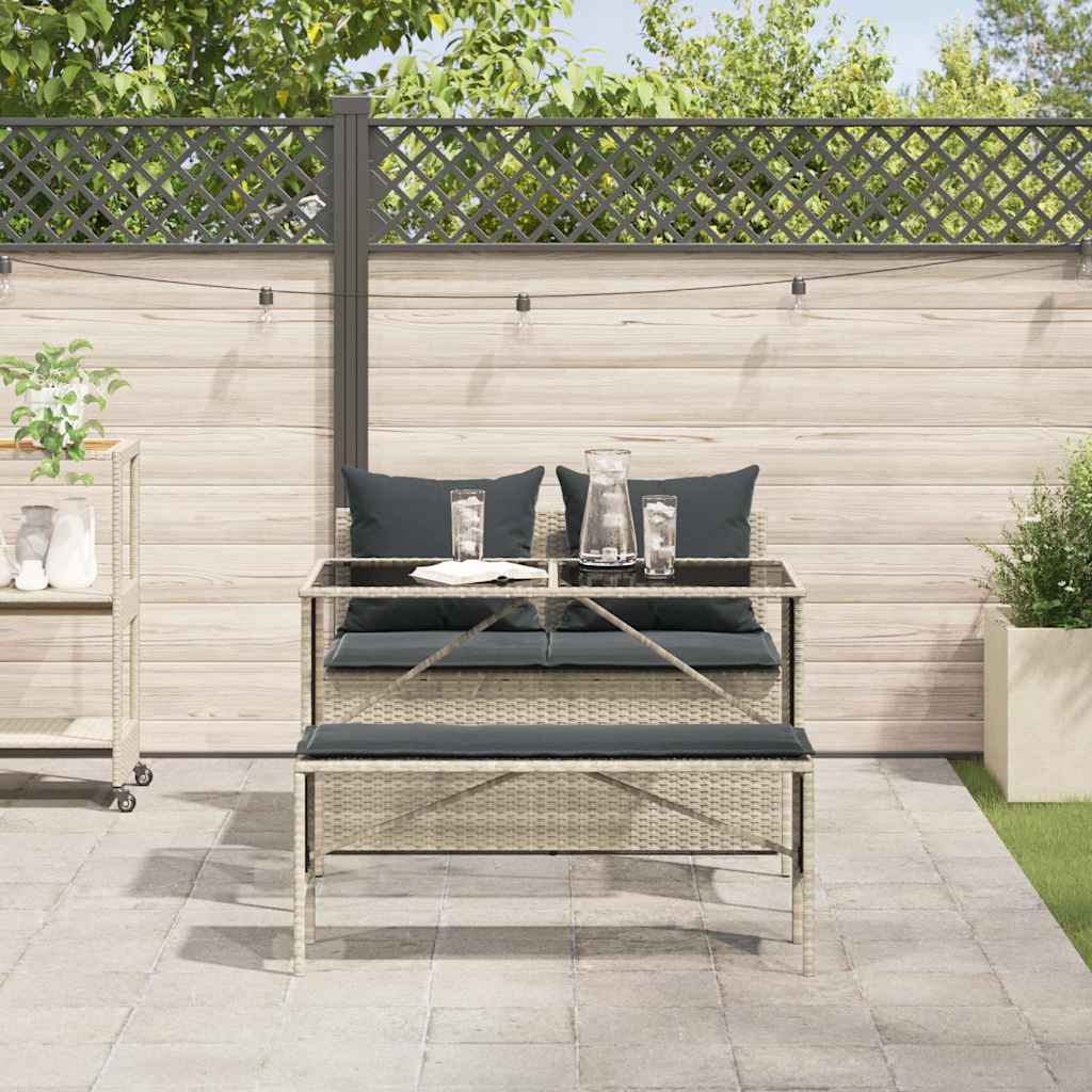 3-piece garden dining set with cushions light grey poly rattan