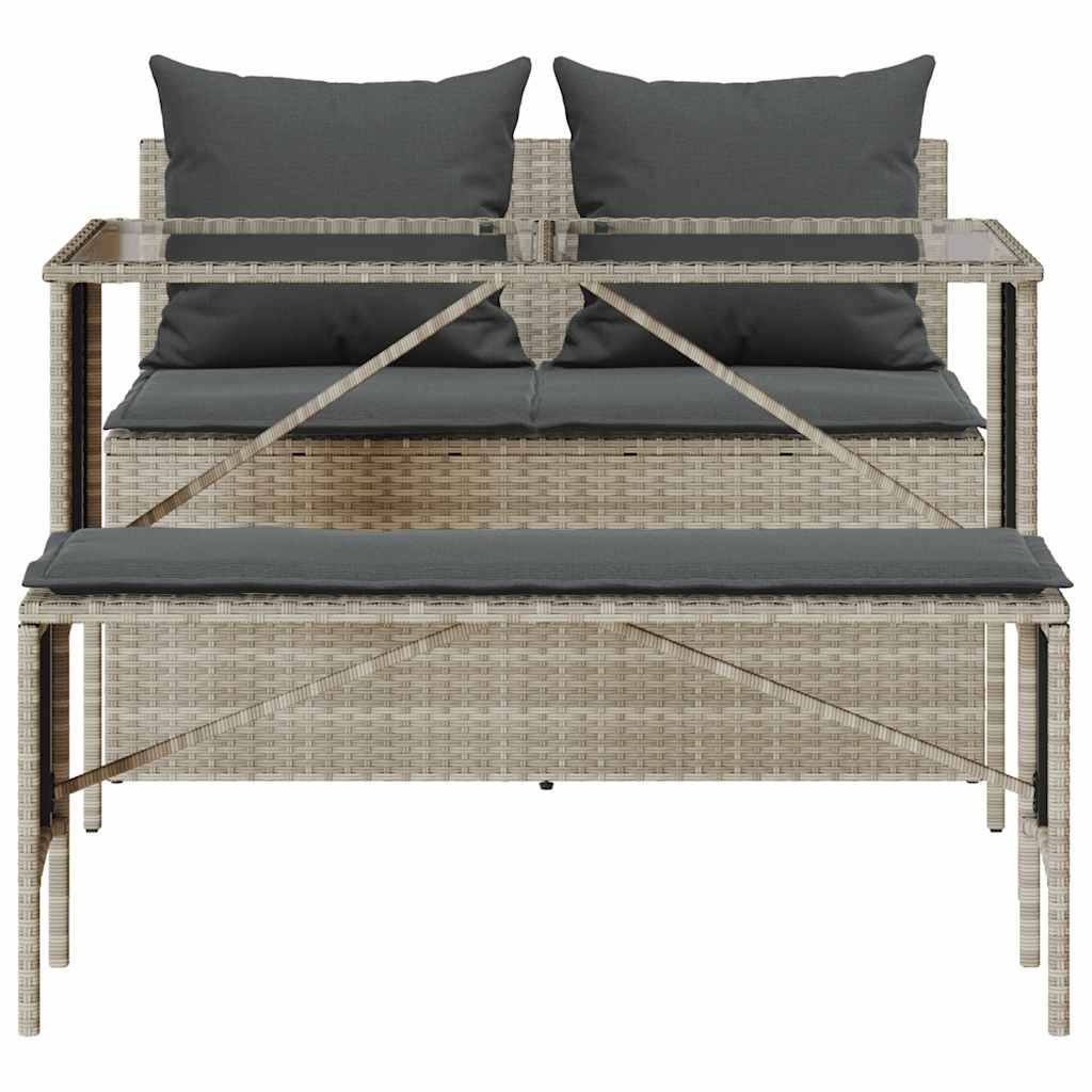 3-piece garden dining set with cushions light grey poly rattan