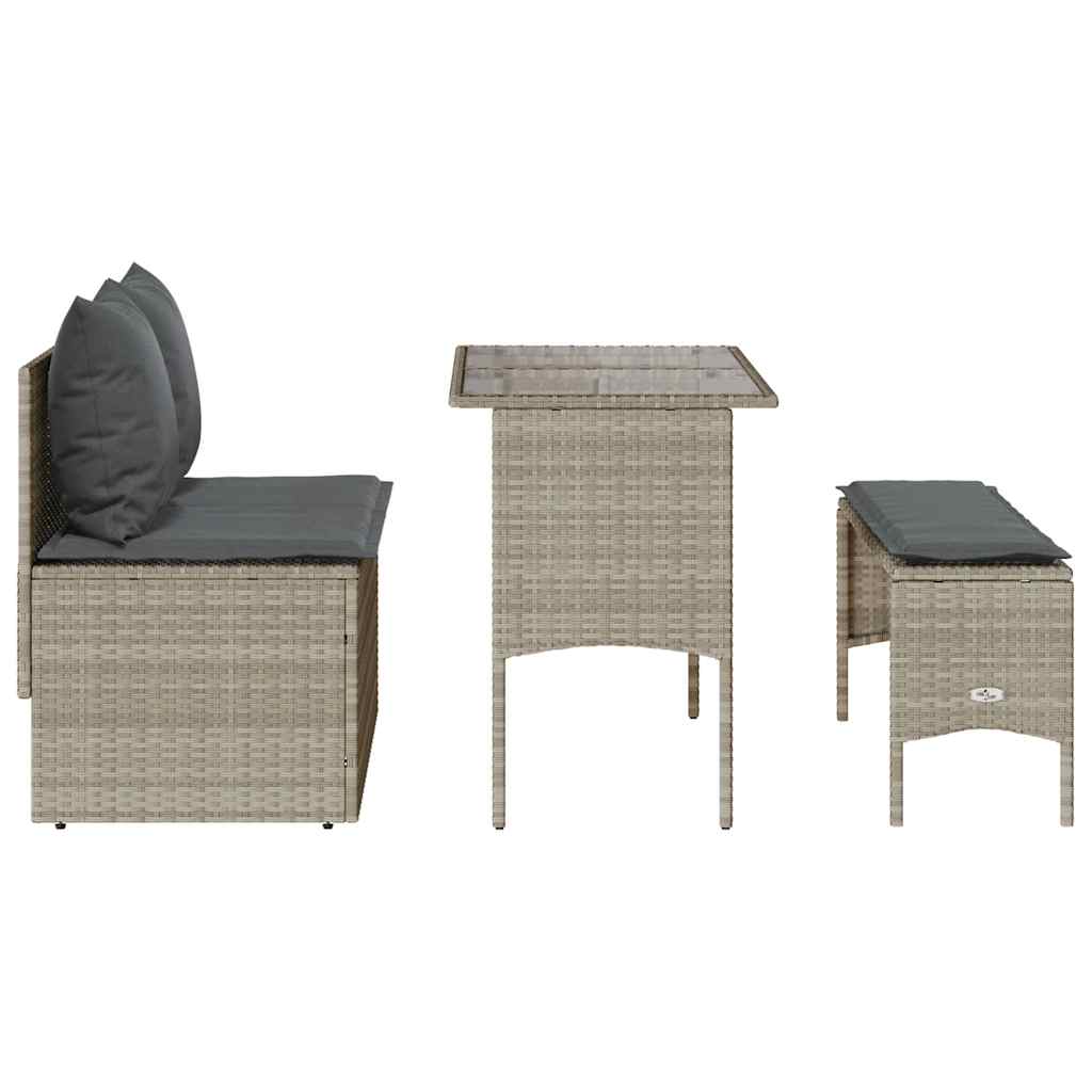 3-piece garden dining set with cushions light grey poly rattan