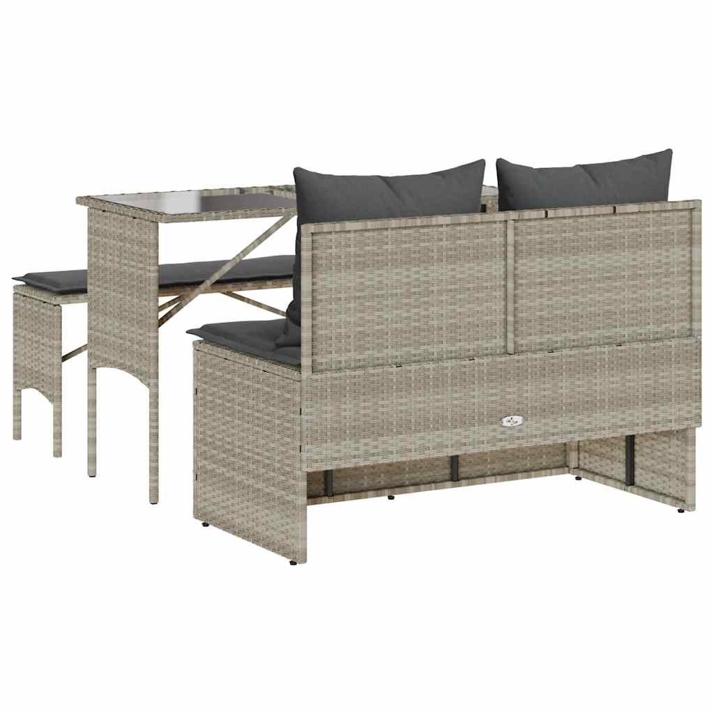 3-piece garden dining set with cushions light grey poly rattan