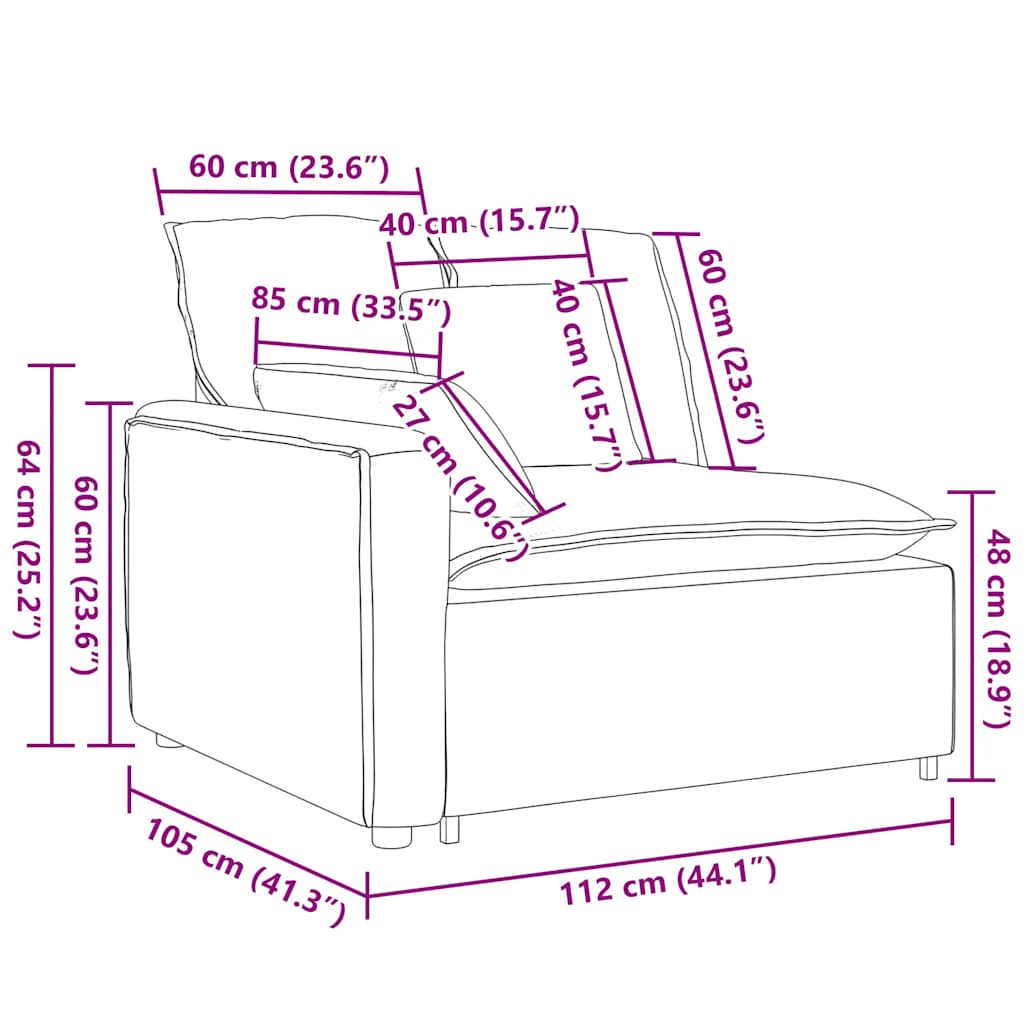 Modulares Sofa Endmodul mit Armlehne Kissen Blau 100 cm