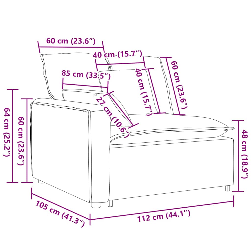Modulares Sofa Endmodul mit Armlehne Kissen Blau 100 cm