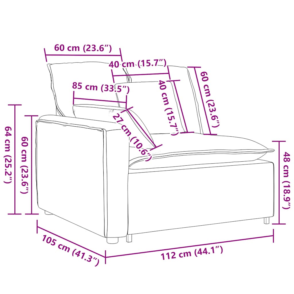 Modulares Sofa Endmodul mit Armlehne Kissen Blau 100 cm