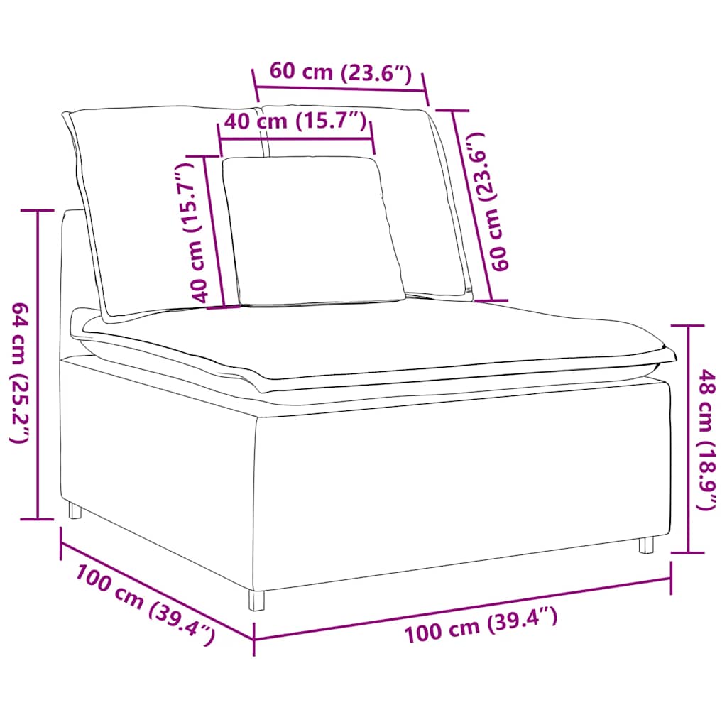 Modulares Sofa Mittelmodul mit Kissen Wolkengrau 100 cm