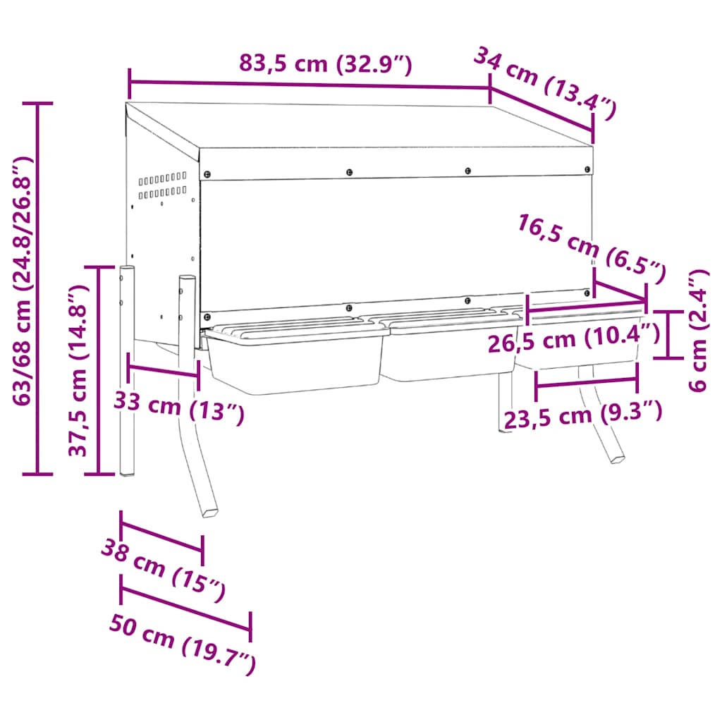 Hühner-Nistkasten 3 Fächer mit Beinen Verzinkter Stahl