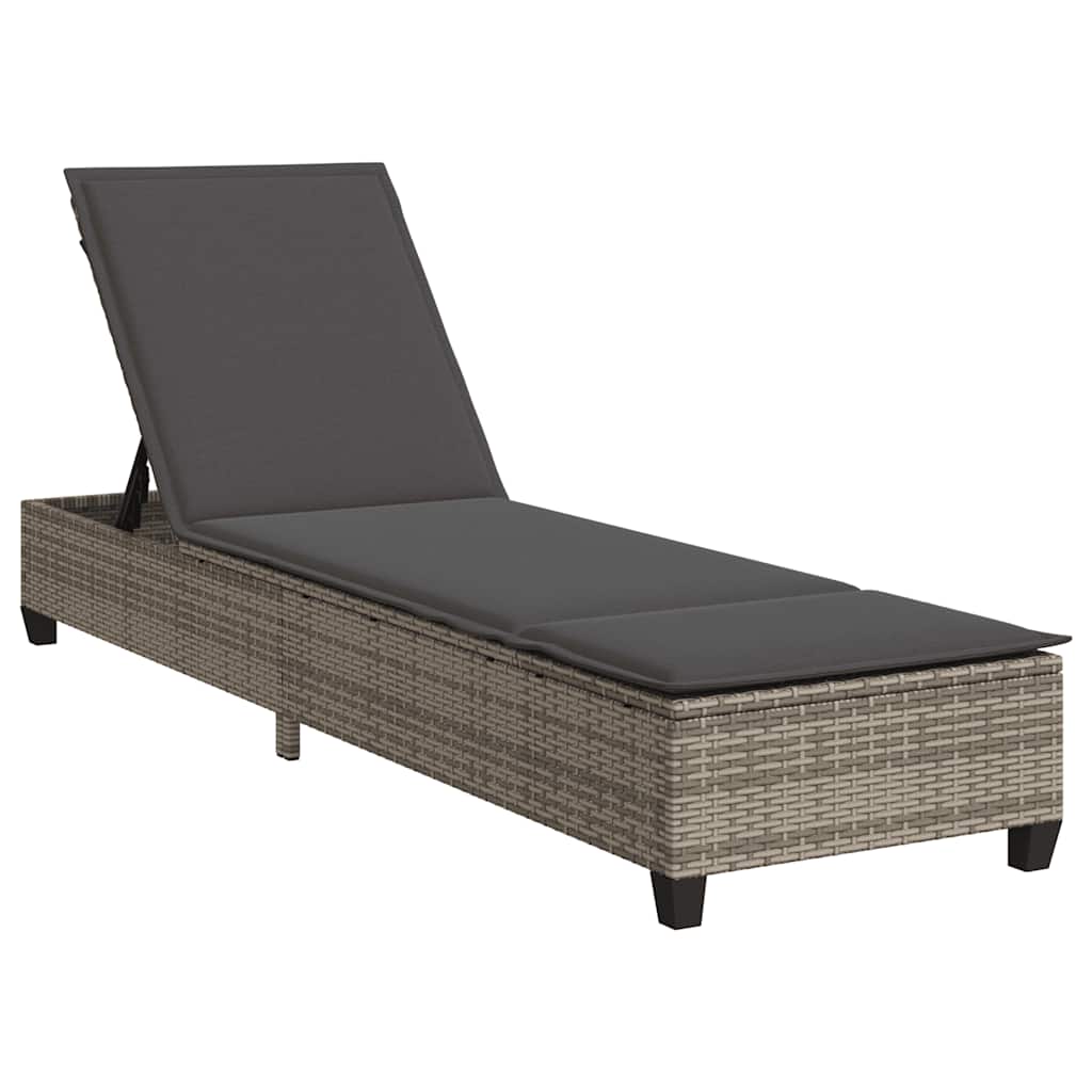 Sonnenliege mit Auflagen Grau 55x200x25,5cm Poly Rattan