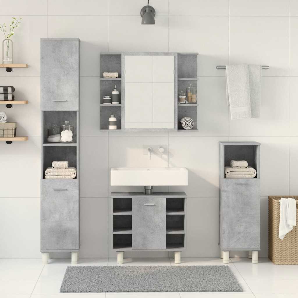 4-piece bathroom furniture set concrete grey wood-based material