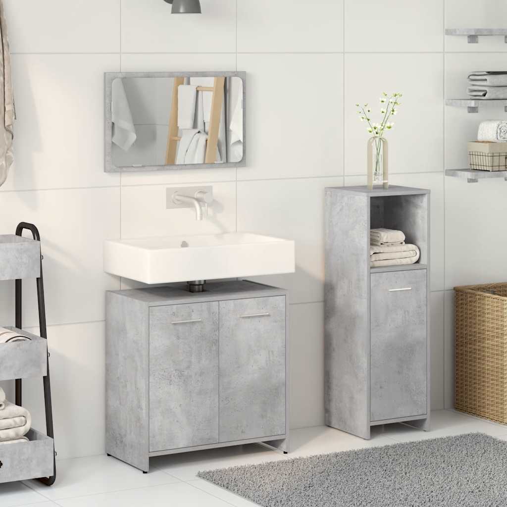 3-piece bathroom furniture set concrete grey wood-based material