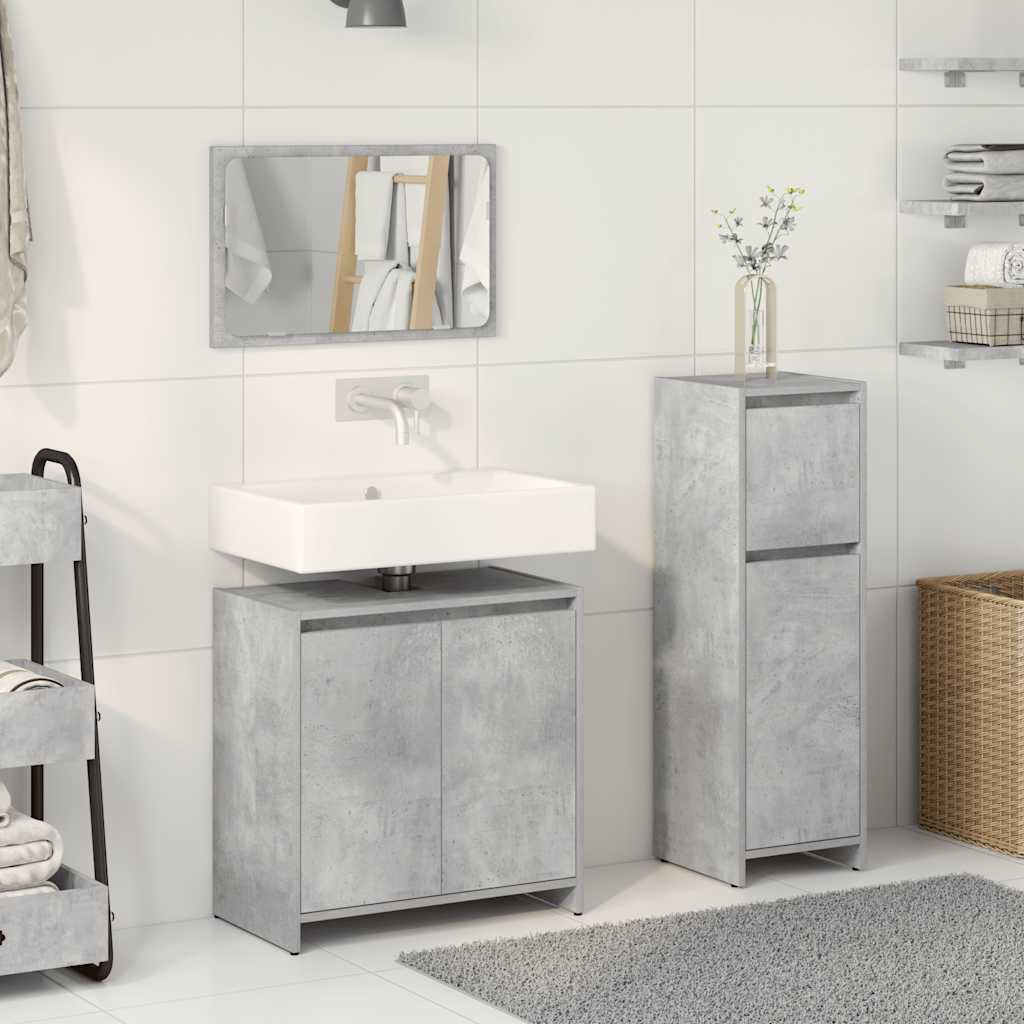 3-piece bathroom furniture set concrete grey wood-based material