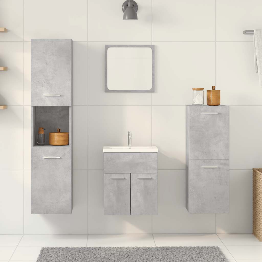 4-piece bathroom furniture set concrete grey wood-based material