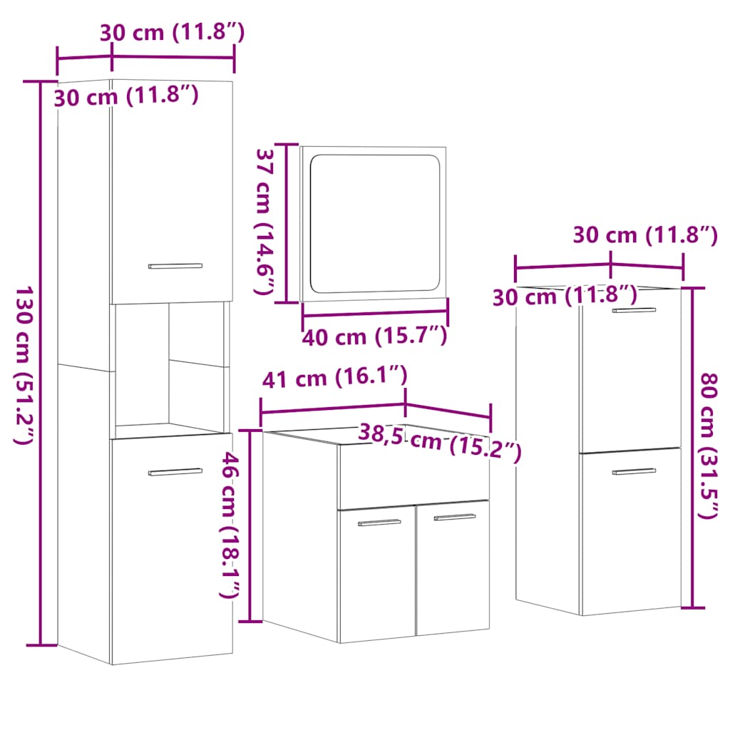 4-piece bathroom furniture set concrete grey wood-based material