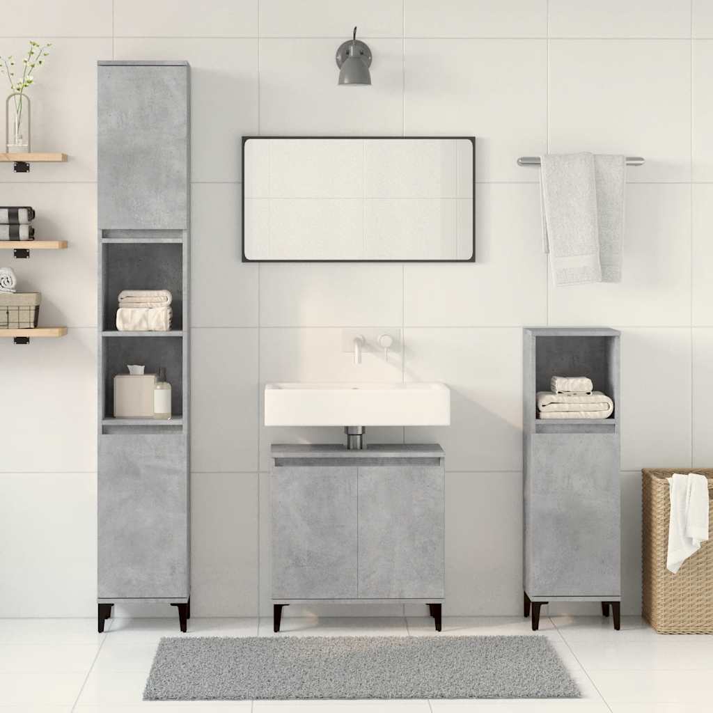 3-piece bathroom furniture set concrete grey wood-based material
