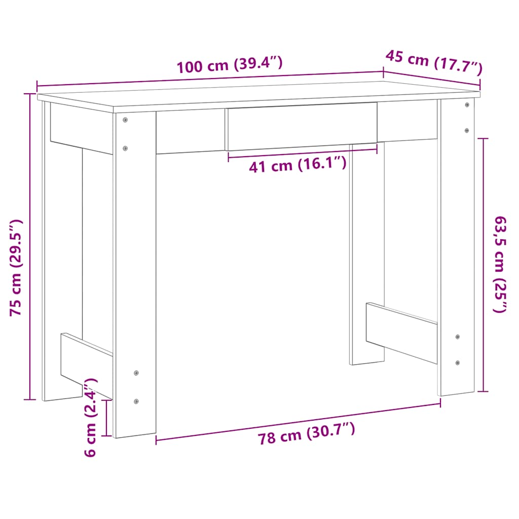 Schreibtisch Sonoma-Eiche 100x45x75 cm Holzwerkstoff