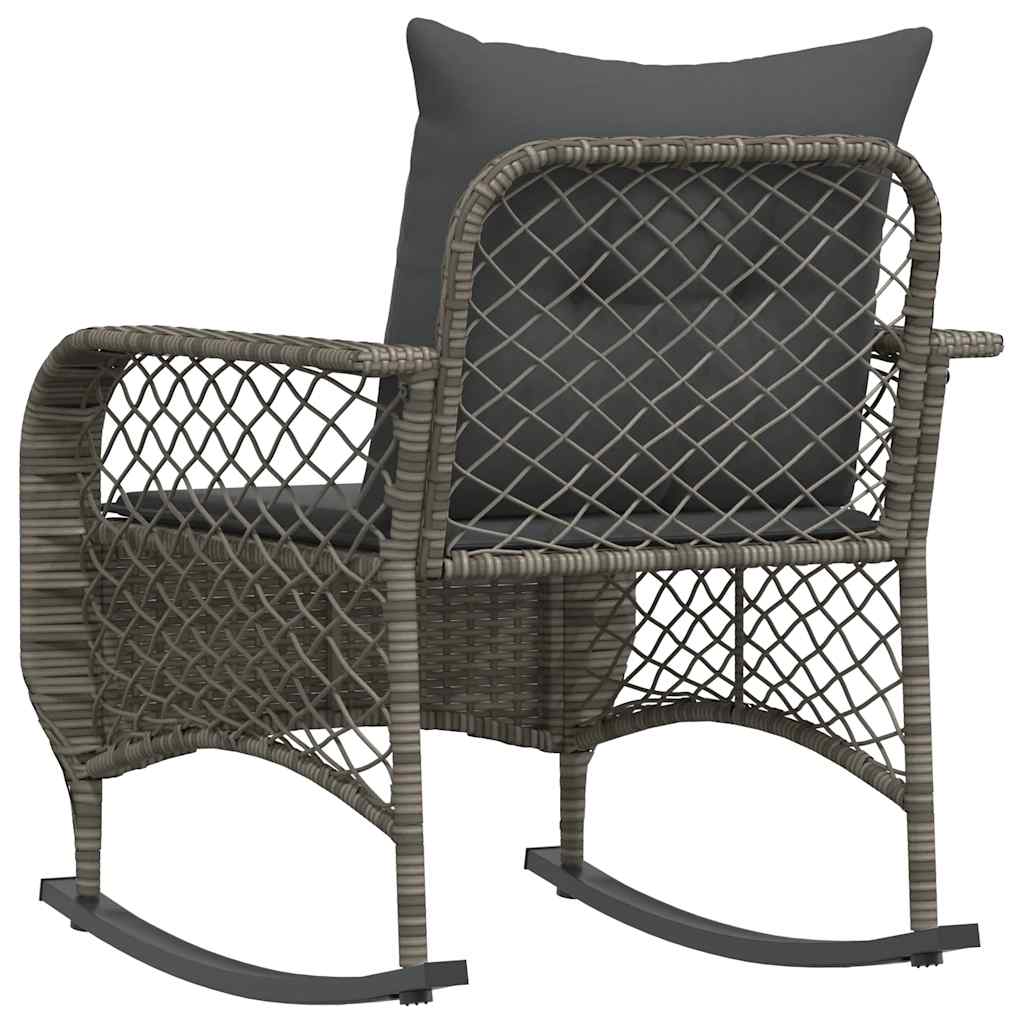 Garten-Schaukelstuhl mit Kissen Grau Poly Rattan