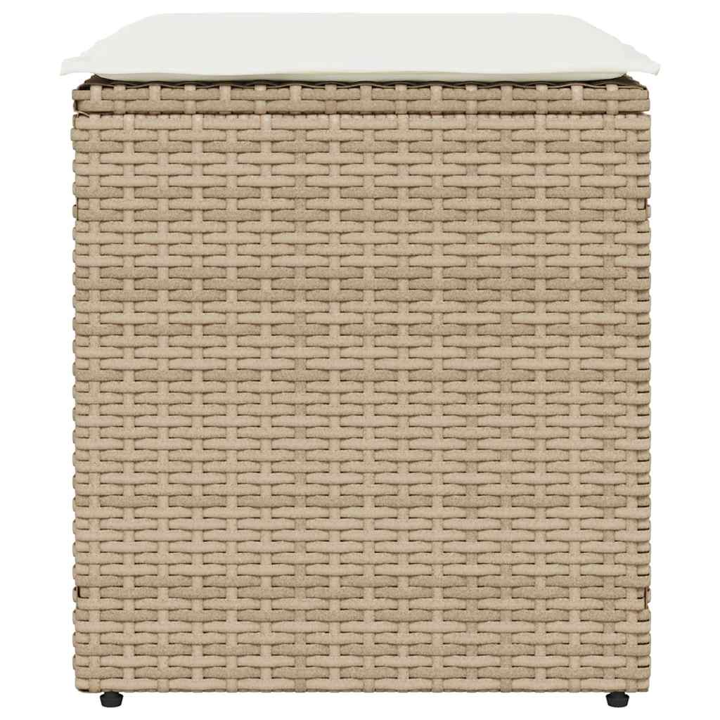 Gartenhocker mit Kissen 2 Stk. Beige 40x40x43 cm Poly Rattan