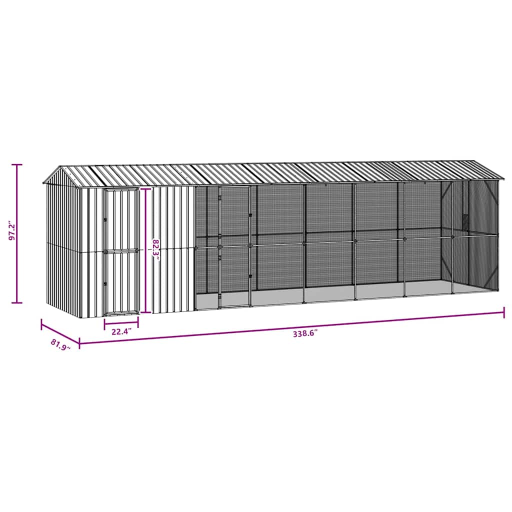 Bird aviary with extension anthracite 210x838x247 cm steel