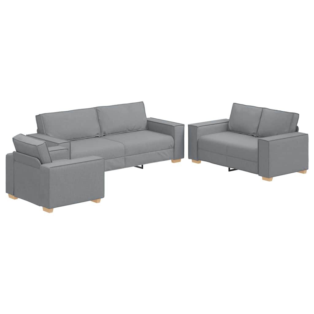 3-piece sofa set with cushions light grey fabric