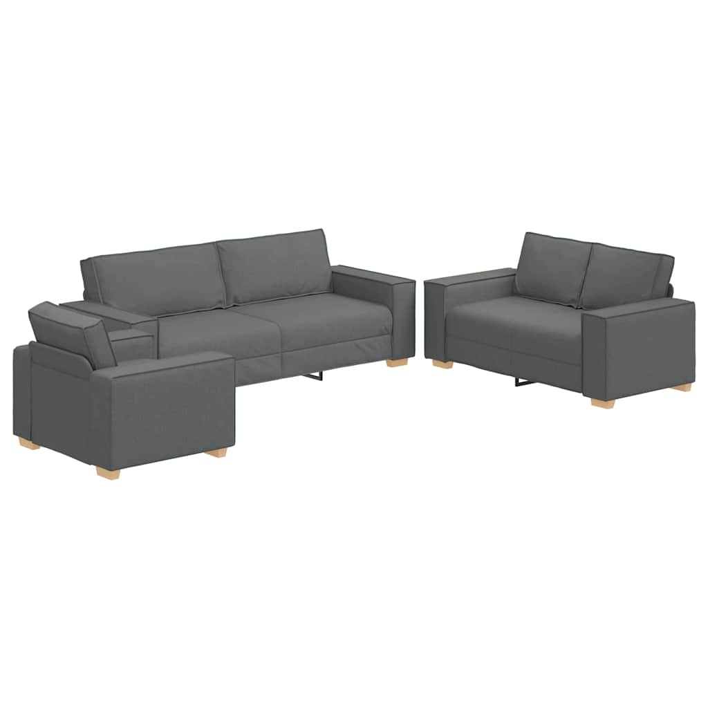 3-piece sofa set with cushions, dark grey fabric